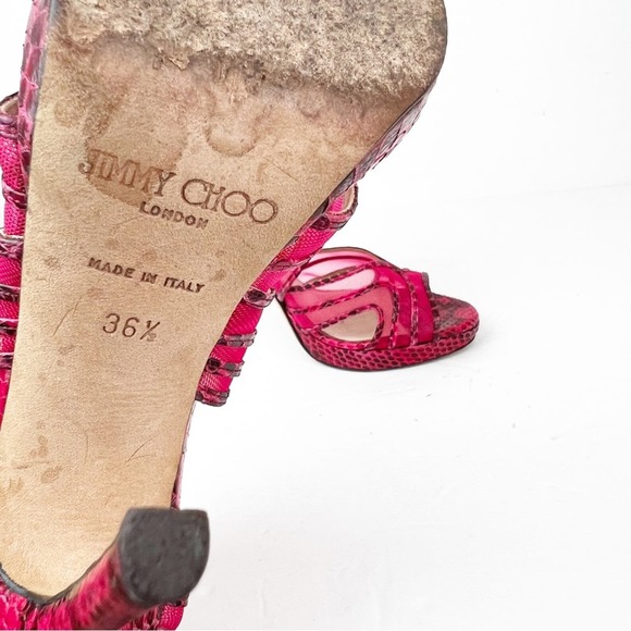 SZ 36.5 Jimmy Choo Pink Red Patent SnakeSkin Leather Heels - Picture 7 of 9
